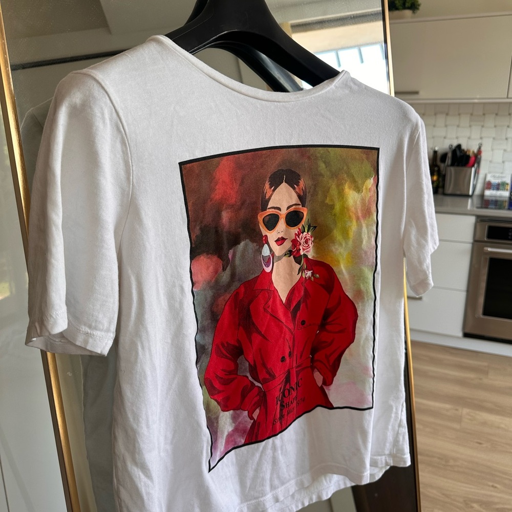 Zara  T-Shirt with Red Graphic Design